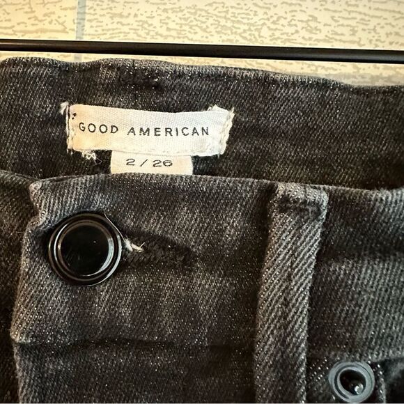 GOOD AMERICAN GOOD LEGS RAW HEM SKINNY JEANS Black184 Size 2/26 - Picture 9 of 13